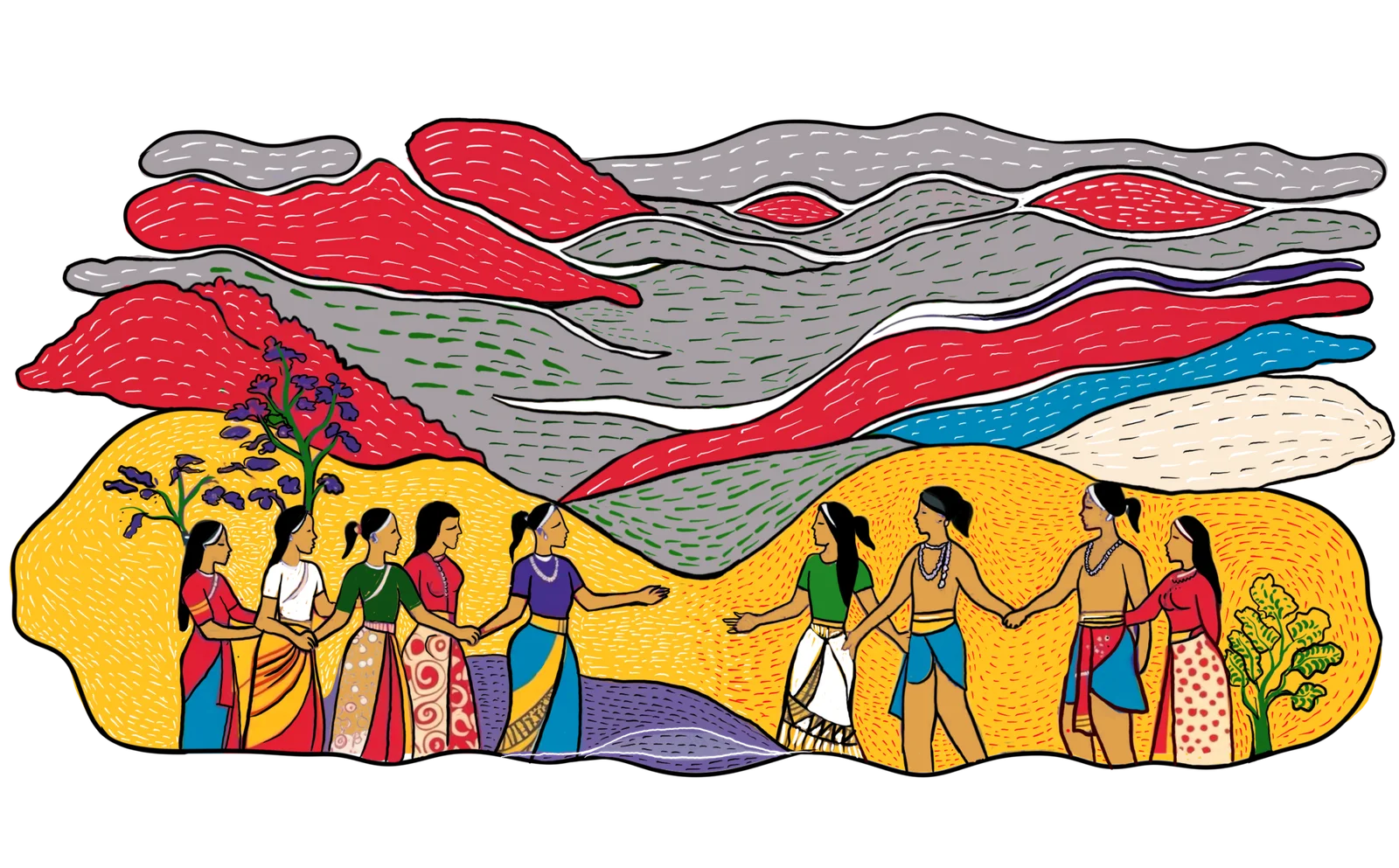 NoDe illustration — women from Northeast India coming together